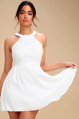 Lulus Lover's Game White Lace Halter Skater Dress Small Bridal Cottage Beach NWT